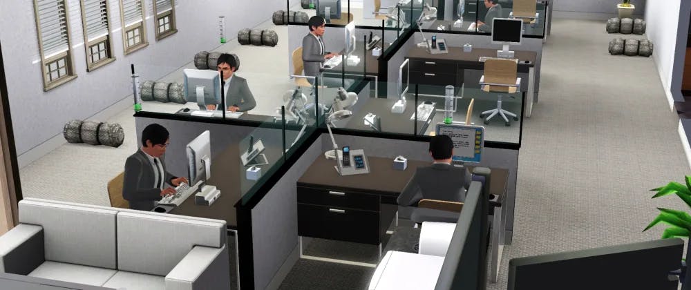 3D image of people working in an office