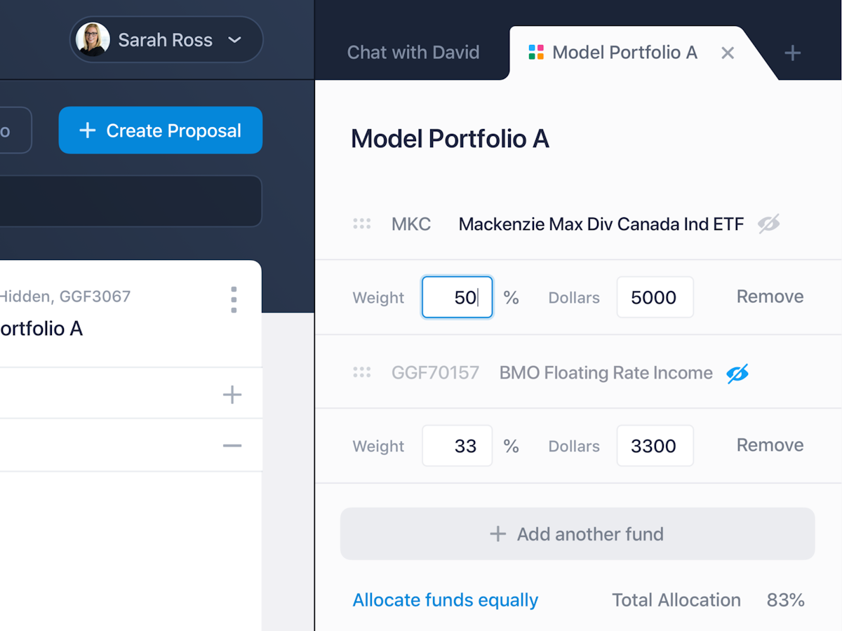 User account settings and portfolio allocation features
